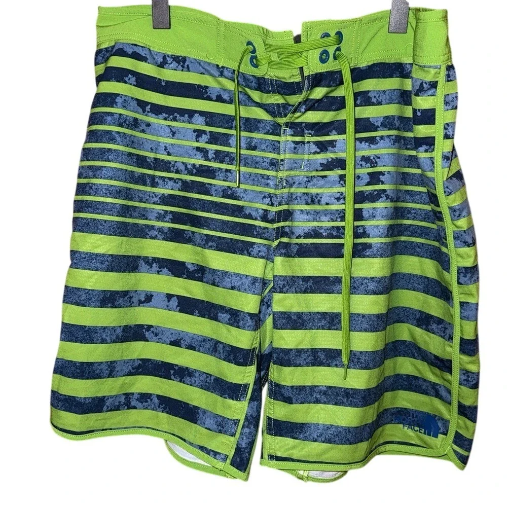 The North Face Board Shorts 36 Green Blue Striped Swim Trunks Lace‎ Up